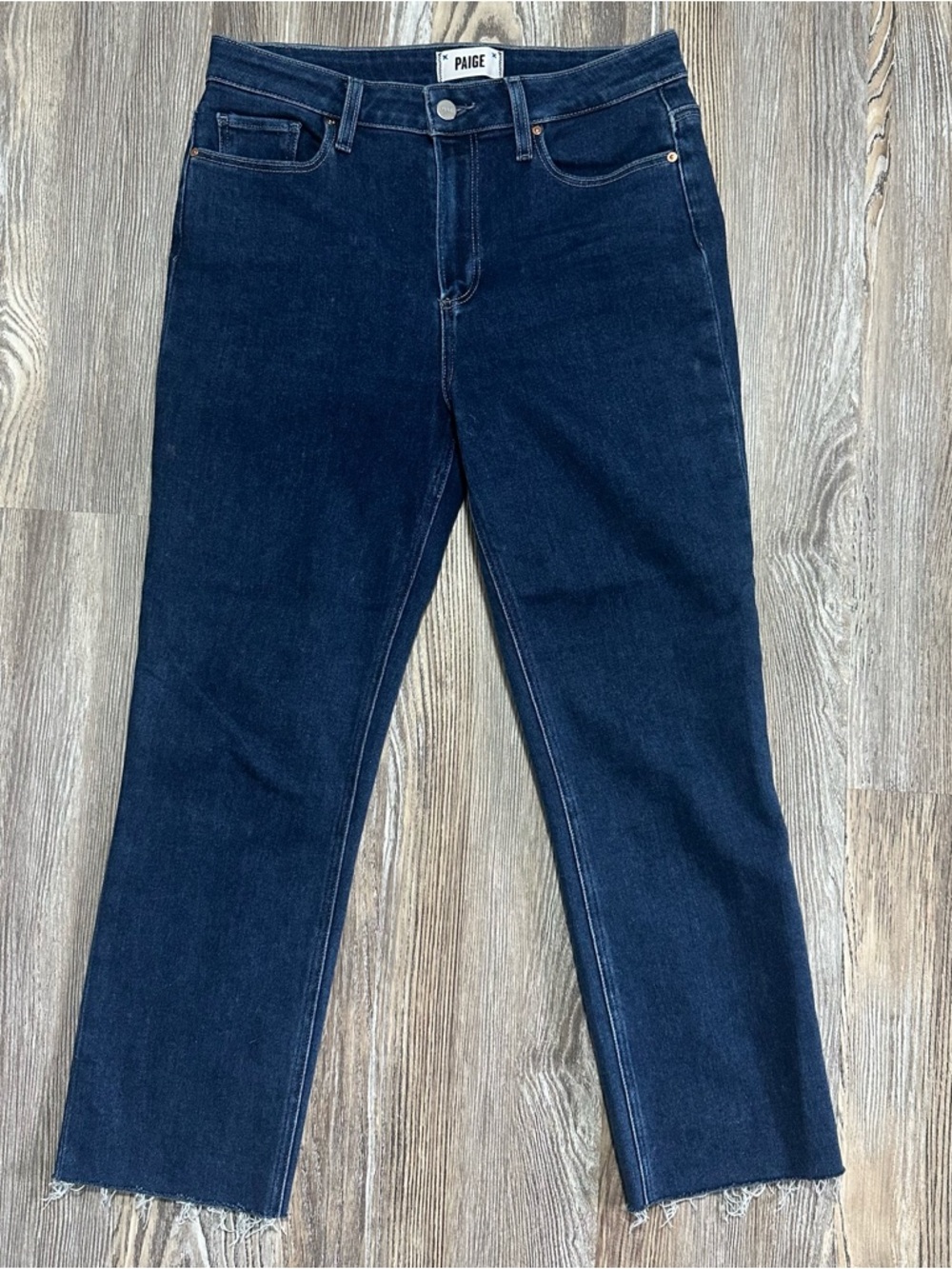 Women’s PAIGE The Cindy Raw-Hem High-Rise Straight-Leg Jeans, size 29